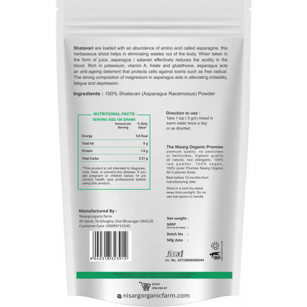 Nisarg Organic Shatavari Root Powder 200g 