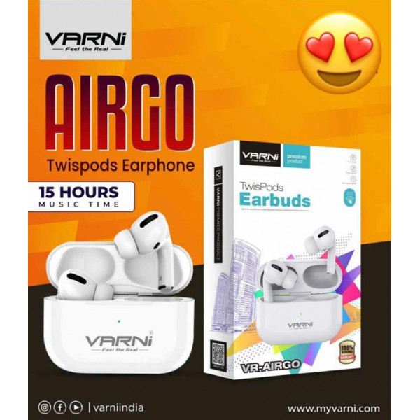 Varni AirGo twispods earphone 15Hrs Total Playtime 