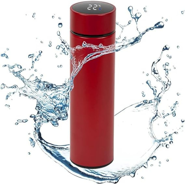 LED Temperature Display,Double Wall Vacuum Insulated Water Bottle, Stay Hot for 12 Hrs,Cold for 12 Hrs (Red) 