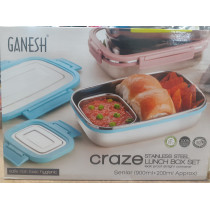 Ganesh craze stainless steel lonch box set senior(900ml+200ml approx)