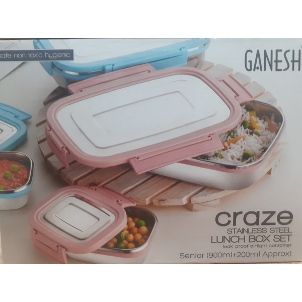 Ganesh craze stainless steel lonch box set senior(900ml+200ml approx) Ganesh craze stainless steel lonch box set senior(900ml+200ml approx)