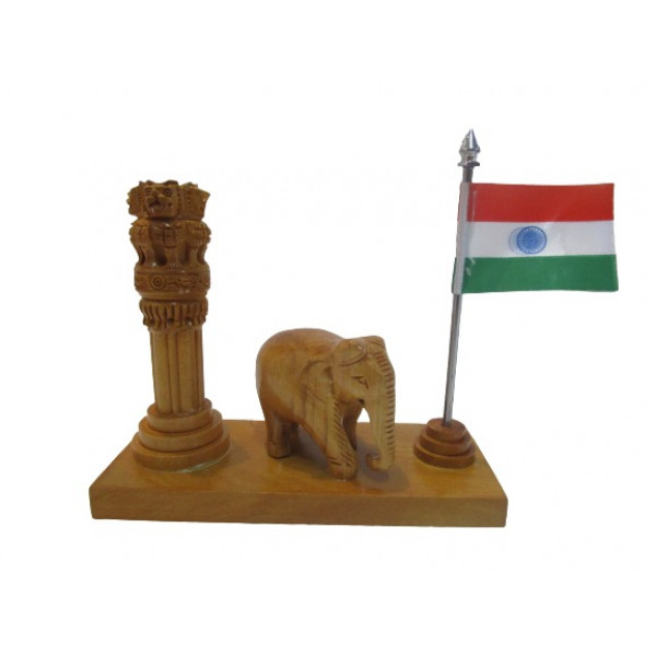 wooden Ashok Stambh with Elephant